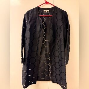 Milly New York Black Silk Cotton Honeycomb Coat Geometric Sheer Layering Size 10